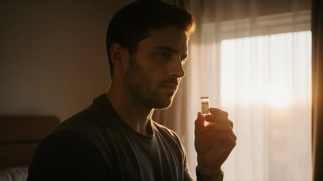 Man holding a Penegra tablet in warm sunrise light, suggesting confidence and choice.