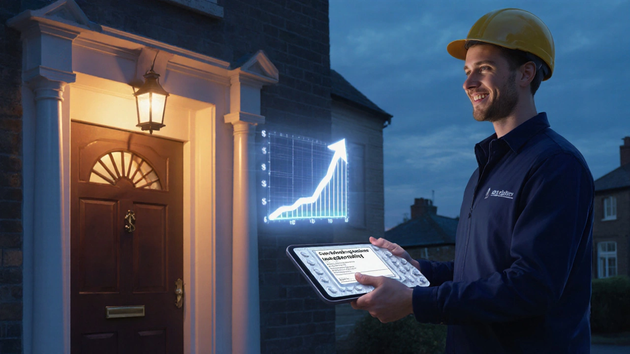 Patient receiving a parcel of generic quetiapine at a doorstep, showing savings and tracking.