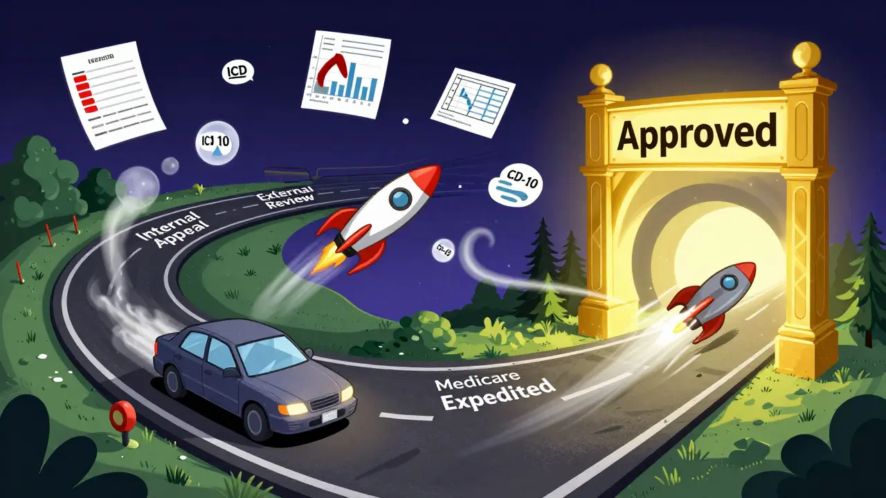 A psychedelic highway with different appeal paths leading to a golden approval gate.