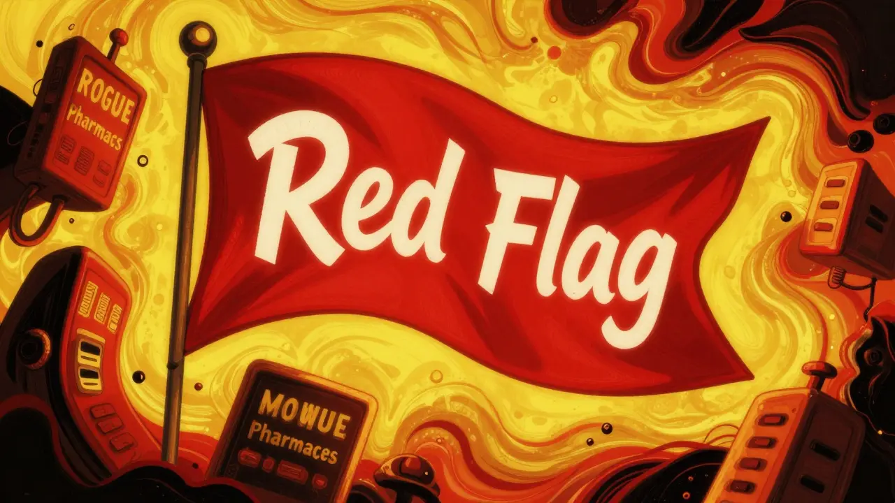 Abstract psychedelic illustration of a red warning flag and distorted shapes.