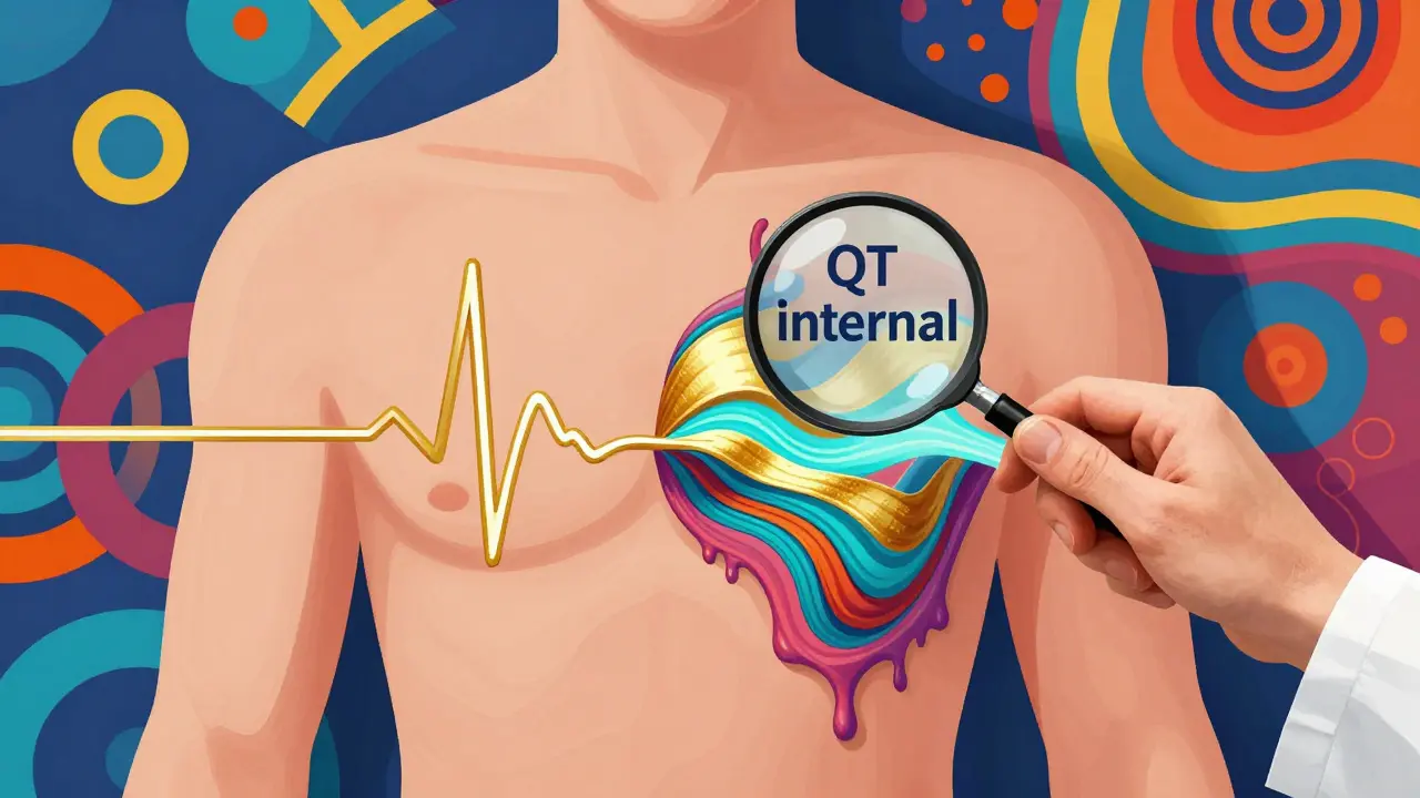 Artistic depiction of a heart ECG rhythm as flowing ribbons of color during a medical exam.