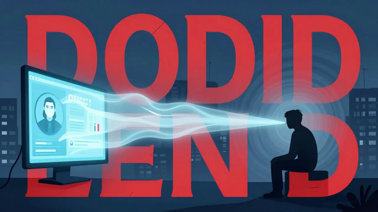 Contrast between a glowing telehealth screen and a lonely figure in a surreal city.