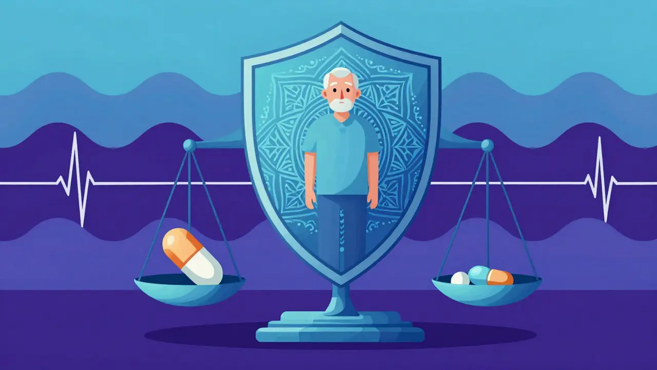 Illustration of dose reduction protecting an elderly patient from harm