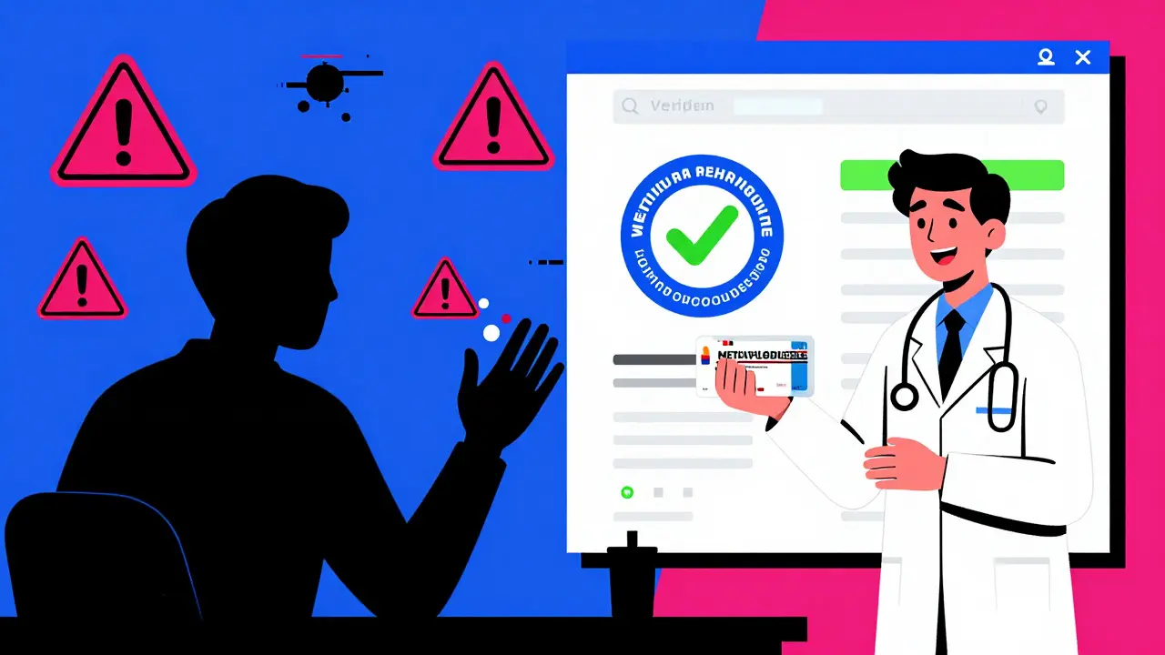 Contrast between unsafe online drug sites and verified pharmacy services