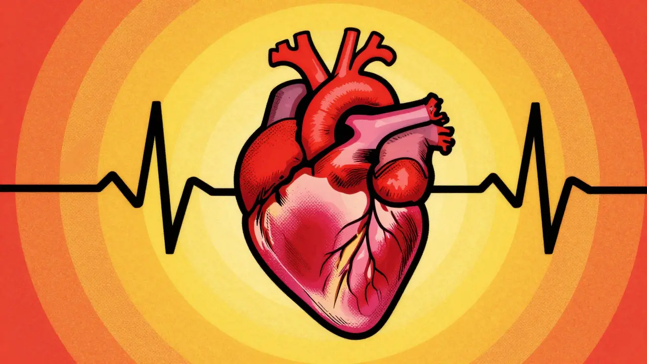 Retro illustration of a heart with erratic ECG waves
