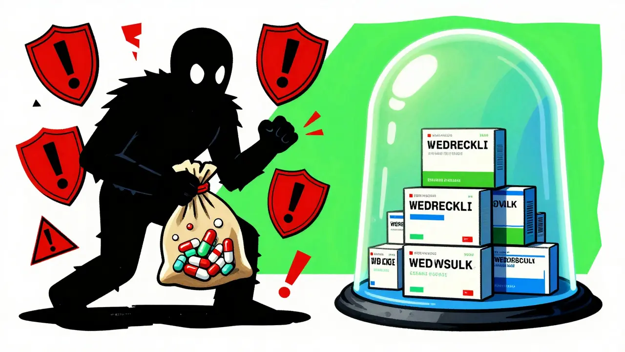 Psychedelic art showing danger of fake pills vs safety of verified pharmacy