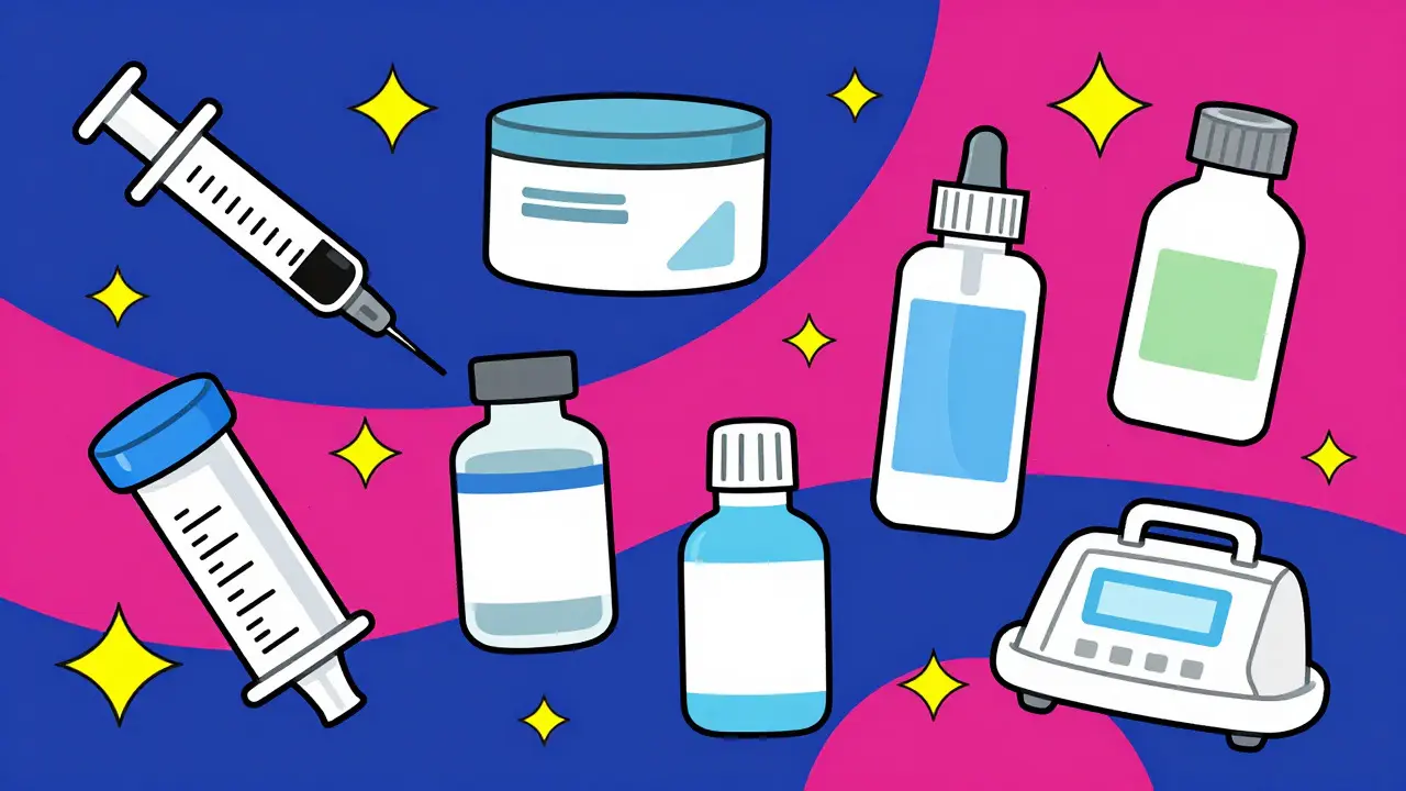 Floating medical products in colorful space