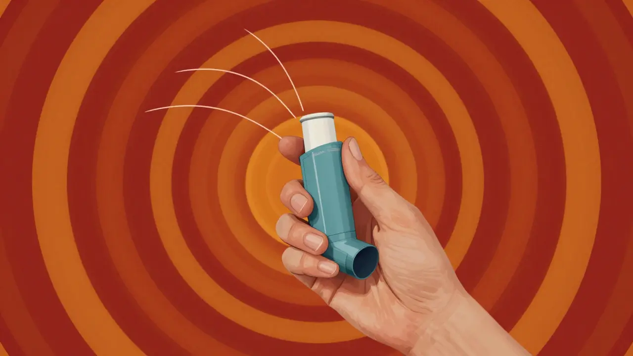 Hand using inhaler correctly with abstract motion lines
