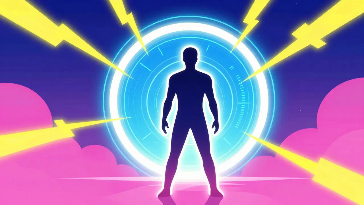 Person standing before a glowing digital portal