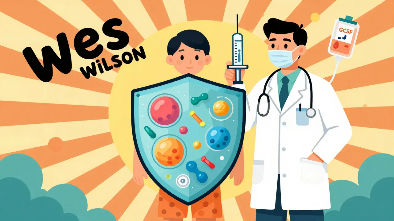 Retro illustration of a patient protected by medical shields and growth factors against illness.
