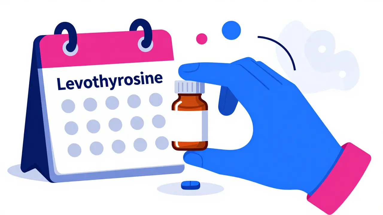 Stylized pills and calendar showing dose adjustments