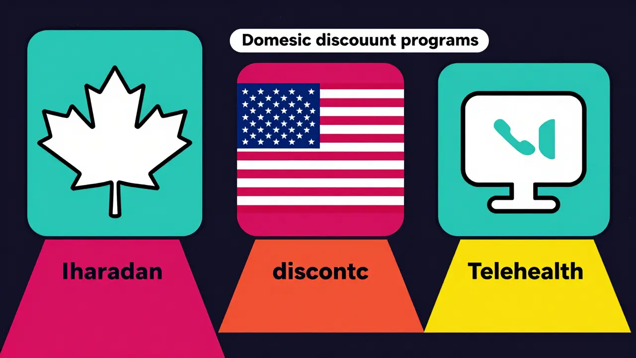 Three symbols representing medication purchase options in retro style