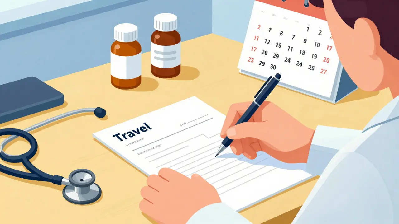 Doctor signing a travel letter for controlled medications