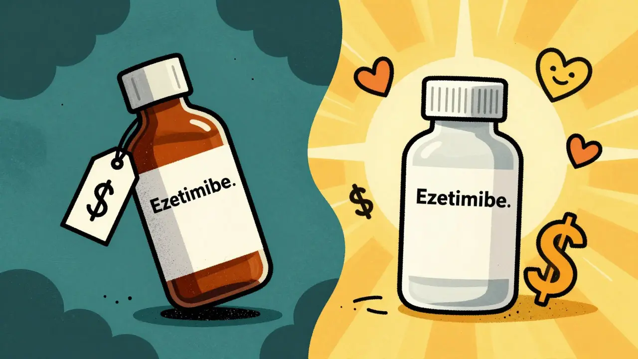 Stylized comparison of expensive brand drug vs affordable generic option