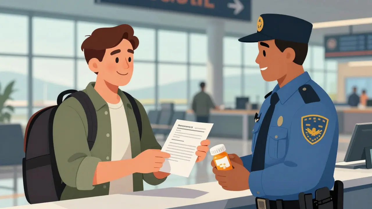 Traveler successfully presenting documents to a customs officer