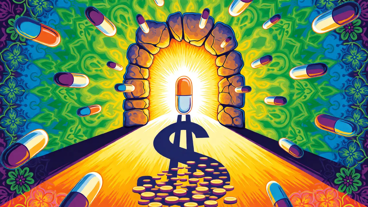 Generic pill breaking free from patent walls in colorful style